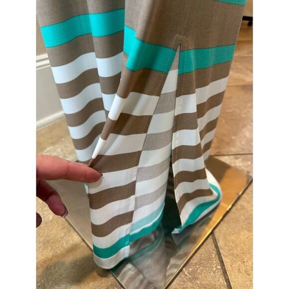 Jessica Howard NEW Size XL Sleeveless Striped Maxi Dress Turquoise, Black, Tan - Picture 4 of 16